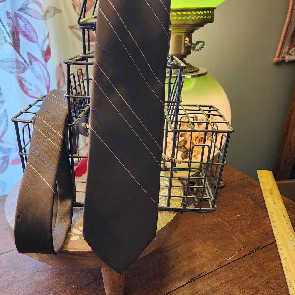 Etienne Aigner Black Tie with Blue and White Stripes
